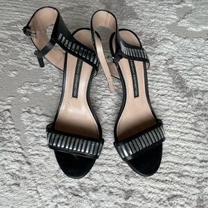 French Connection Black Sandals with Silver Accent Strips